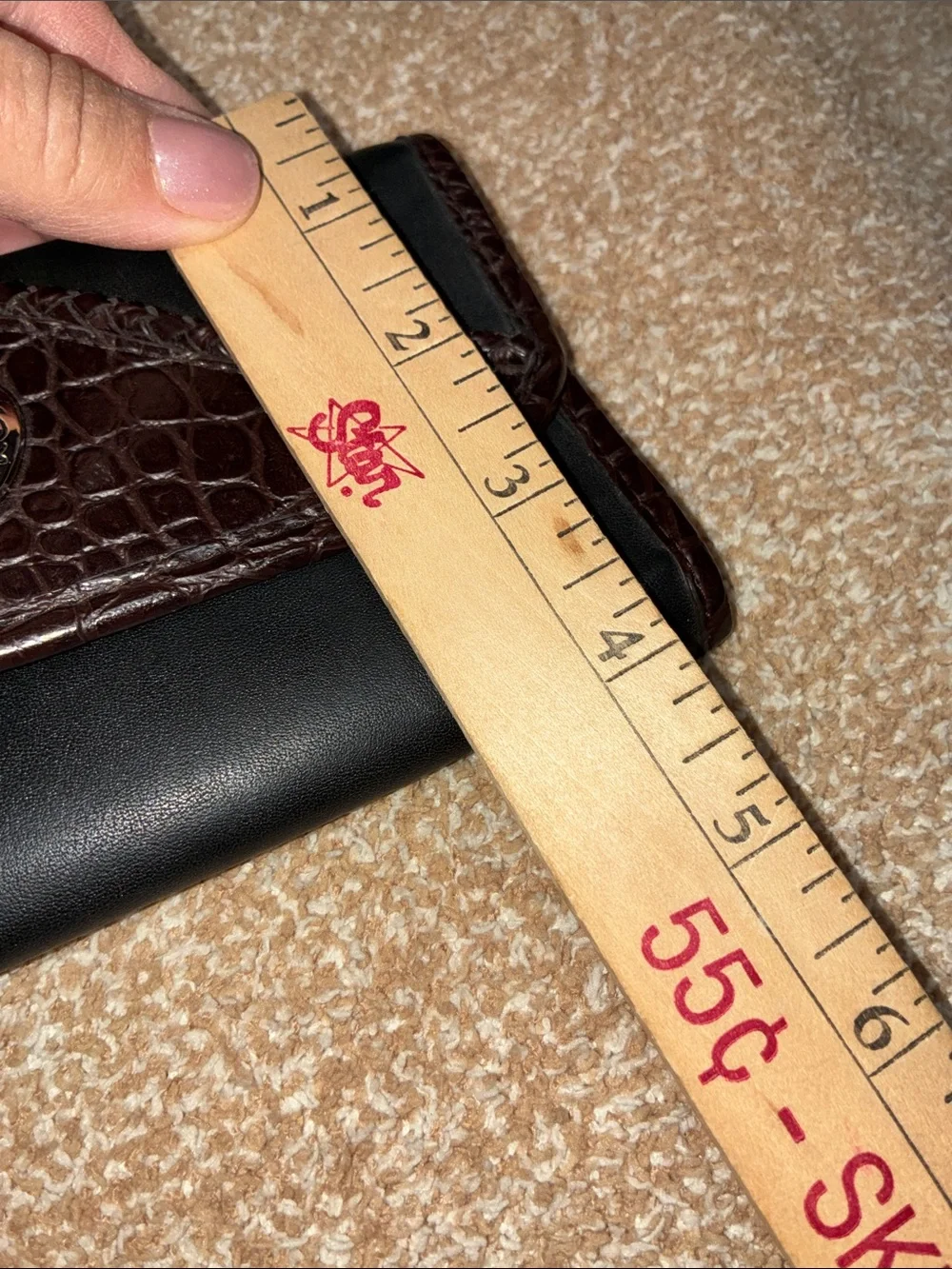 Black and Dark Brown Croc-Trim Wallet with Gold Heart Accent